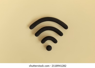 Three Dimensional Wi-fi Icon On Yellow Background. Sign Of Free Hot Spot, Concept Of  Internet Communication.