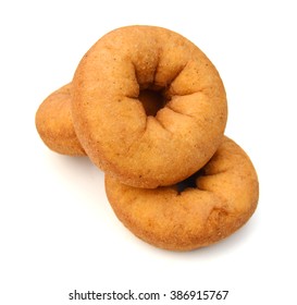 Three donuts on a white background