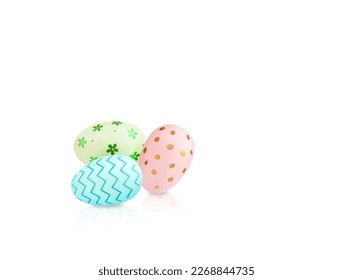 Three Easter eggs with a zigzag pattern on a white background with reflection - Powered by Shutterstock