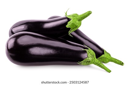 three eggplants isolated on white background. clipping path