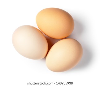 Three Eggs On White Background. Top View