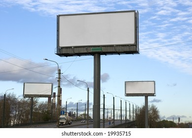 Three Empty Billboards  Along The Road.