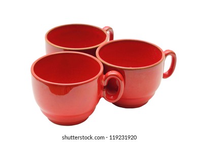 three empty coffee cups isolated on white background