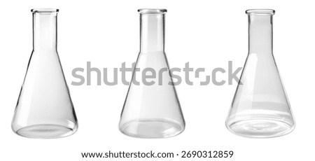 Three Empty Erlenmeyer Flasks Isolated on White