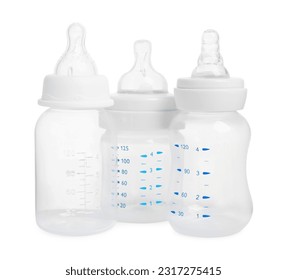 Three empty feeding bottles for infant formula on white background - Powered by Shutterstock