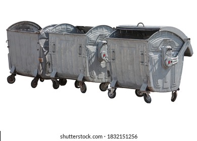
Three empty old dumpster isolated on a white background