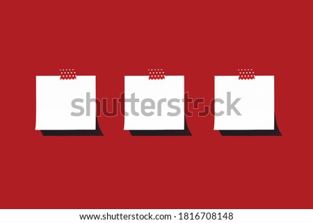 Three empty white note paper for planning on red background. Space for text