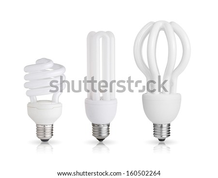 three energy saving light bulbs isolated on white background 