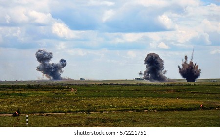 Three explosions of different shapes