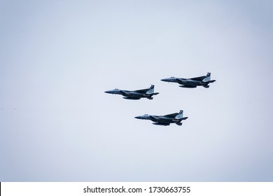 Three F-15C Eagles From 144th Fighter Wing Perform Flyover To Recognize Healthcare Workers, First Responders, Military, Essential Personnel During COVID-19 Pandemic - San Jose, CA, USA - May 13, 2020