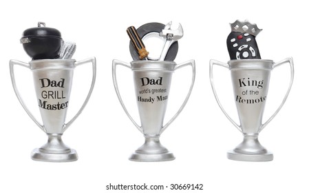 Three Fathers Day Award Trophies Isolated Over White