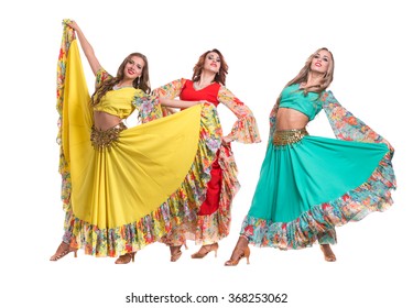 Three Female Dancers Posing Isolated On Stock Photo 368253062 ...