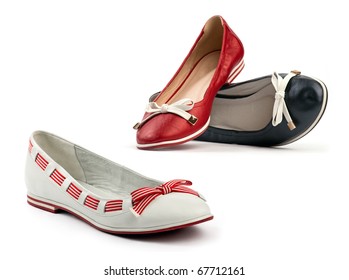 Three female flat shoes over the white background