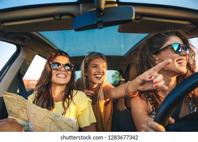 Three Female Friends Enjoying Traveling Car Stock Photo 1160150422 ...