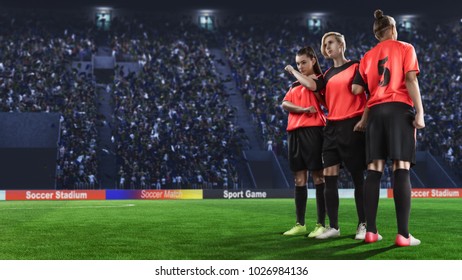 Three Female Soccer Players Making Wall Before Penalty Shot