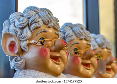 Three Festive Christmas Granny Garden Gnomes. Stockport, Cheshire, UK.