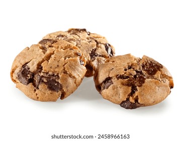 Three fresh cooked cookies with chocolate peaces on white background - Powered by Shutterstock