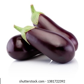 Three fresh eggplants isolated on white background