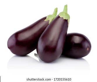 Three fresh eggplants isolated on a white background