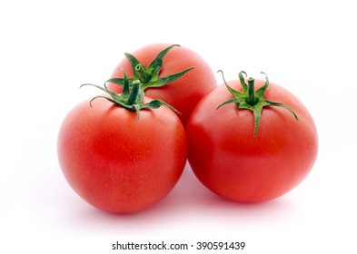 Three Fresh Raspberry Malinowe Tomatoes Isolated On White Background