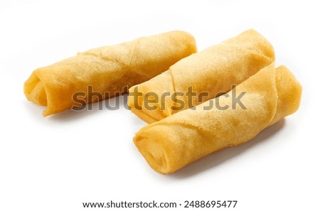 three fried springrolls isolated on white background