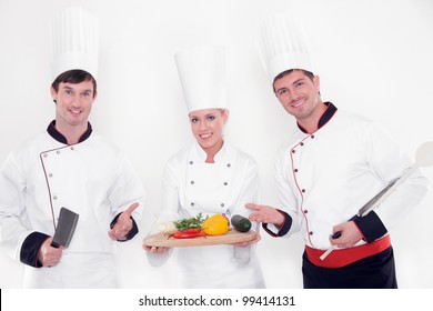 Three Funny Chefs Isolated On White