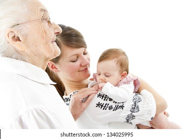 Three Generations Of A Family: Baby, Mother And Great-grandmother