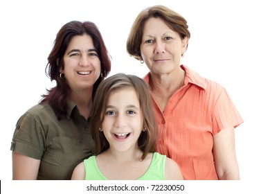 Three Generations Of Latin Women Isolated On A White Background