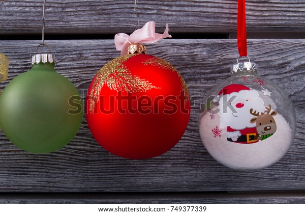 Three Glass Baubles Decorating Christmas Tree Stock Photo Edit