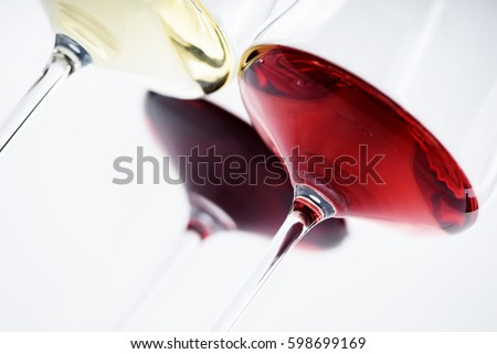 Three glass of red, rose and white wine isolated over white background. Wine card menu design. Closeup of wineglasses with luxury wine. Сток-фото © 
