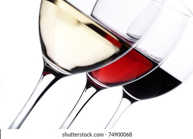 Three Glass Of Wine Isolated Over White Background