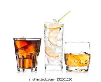 Three Glasses Of Alcoholic And Soft Drinks
