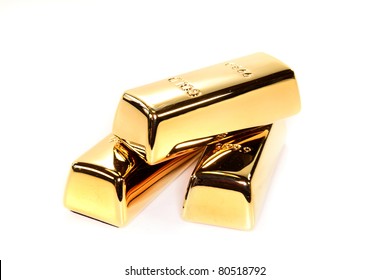 Three Gold Bars On A White Background