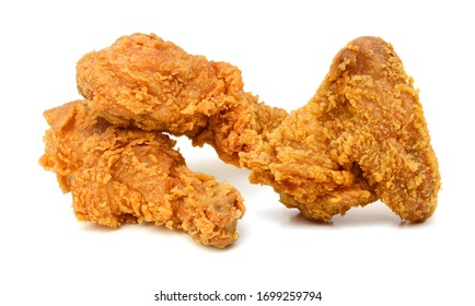 Three Golden Brown Fried Chicken Wings On White Background 