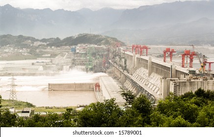 Three Gorges Dam In China, On The Yangtze River.  Aerial View.