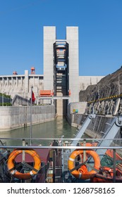 Three Gorges Dam, Xiling Gorge, China, October 10,2018, View Of Ship Lift And Chanel, Three Gorges Dam