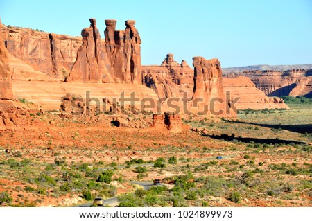 The Three Gossips, one of the statuesque formation near Arches National Park, Moab, Utah, U.S.A