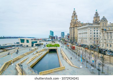 Three Graces Buildings In Liverpool, England
