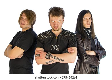 Three Guys Metal Band In Black - Isolated Photo