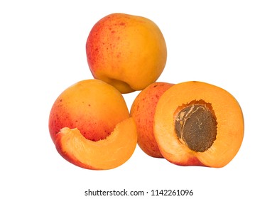 Three and half abricots isolated on white background for design