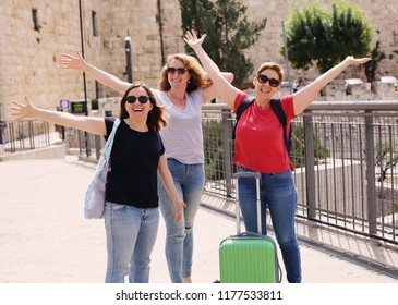 Three Happy 40 Years Old  Real Women Traveling Together