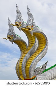 Three head king of nagas in Thai temple