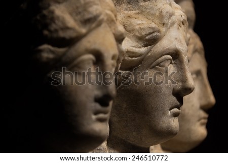 Three headed roman-asian ancient statue of beautiful women, Goddess Hekate, black isolated, 2014