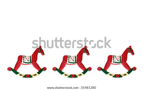 Three Holiday Decorative Wooden Rocking Horses Stock Photo Edit