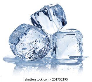Three ice cubes on white background. Clipping pats.