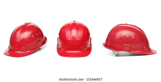 Three Identical Red Hard Hat.