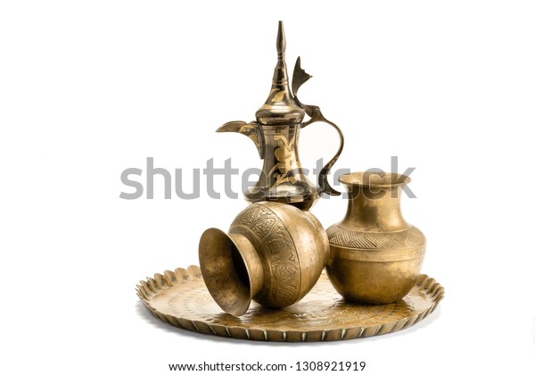 Three Indian Brass Vases On Dish Stock Photo Edit Now 1308921919