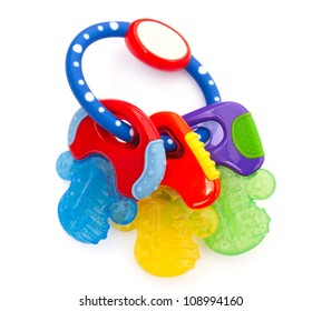 Three Keys On A Teething Ring For Babies On White