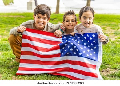 Three Kids Celebrating 4th July Outdoors Stock Photo 1378088093 ...