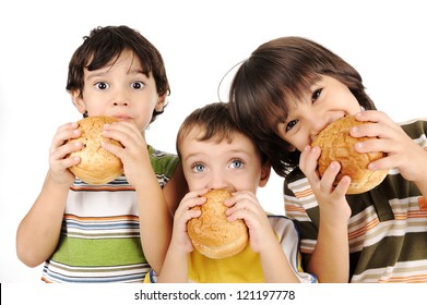 Three Kids Eating Burgers